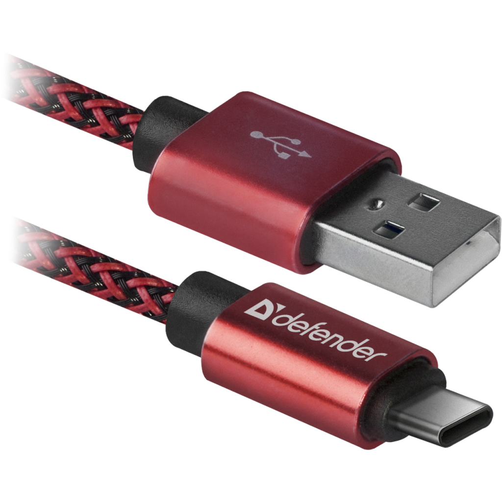 USB-kaapeli USB09-03T PRO USB2.0 Red, AM-Type-C, 1m, 2.1A - USB-kaapeli - Defender Finland