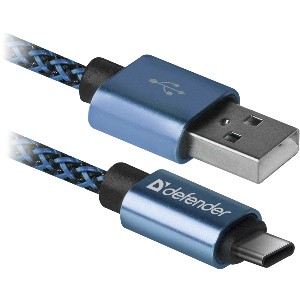 USB-kaapeli USB09-03T PRO USB2.0 Blue, AM-Type-C, 1m, 2.1A - USB-kaapeli - Defender Finland