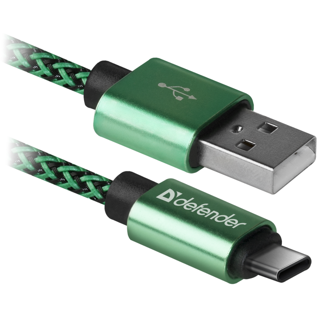 USB-kaapeli USB09-03T PRO USB2.0 Green, AM-Type-C, 1m, 2.1A - USB-kaapeli - Defender Finland